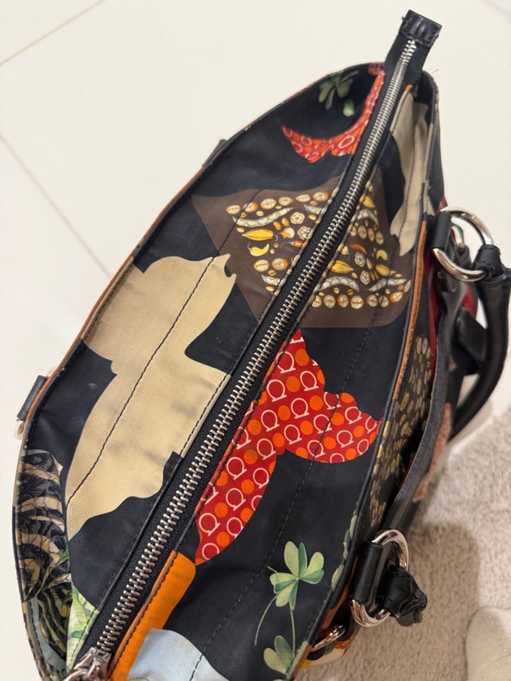 Salvatore Ferragamo Multicolor Leopard Patchwork Tote with Black Leather Straps - Picture 13 of 13